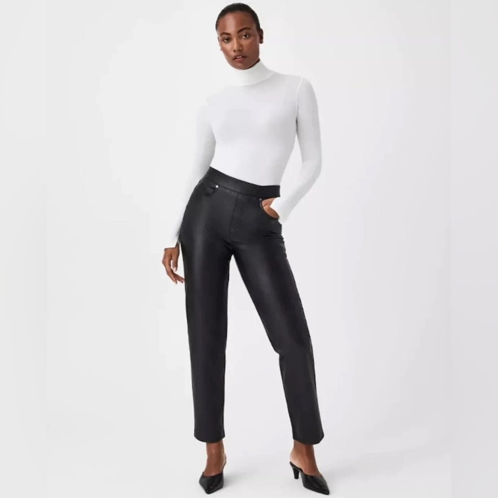 Spanx Faux Leather Slim Straight Leg Pant Sz L